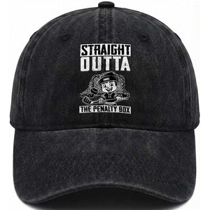 Straight Outta The Penalty Box Washed Cotton Baseball Cap Funny Hockey Gift For Boys TS12 Print Your Wear