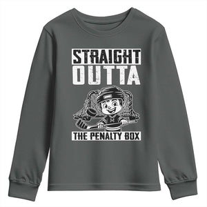 Straight Outta The Penalty Box Youth Sweatshirt Funny Hockey Gift For Boys TS12 Dark Heather Print Your Wear