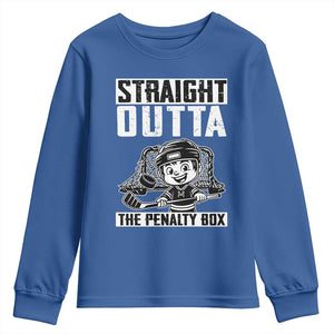 Straight Outta The Penalty Box Youth Sweatshirt Funny Hockey Gift For Boys TS12 Royal Blue Print Your Wear