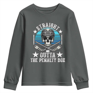 Straight Outta The Penalty Box Hockey Youth Sweatshirt Funny Skull Player Gift TS12 Dark Heather Print Your Wear