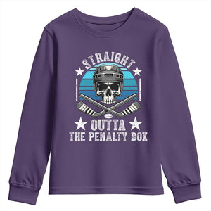 Straight Outta The Penalty Box Hockey Youth Sweatshirt Funny Skull Player Gift TS12 Purple Print Your Wear
