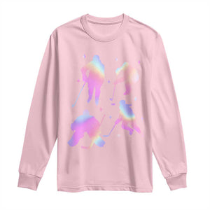 Iridescent Effect Hockey Players Retro Sport Lover Gift Long Sleeve Shirt TS12 Light Pink Print Your Wear