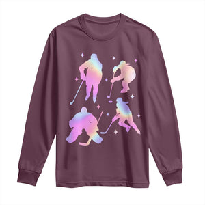 Iridescent Effect Hockey Players Retro Sport Lover Gift Long Sleeve Shirt TS12 Maroon Print Your Wear