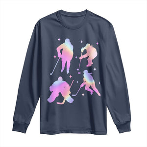Iridescent Effect Hockey Players Retro Sport Lover Gift Long Sleeve Shirt TS12 Navy Print Your Wear