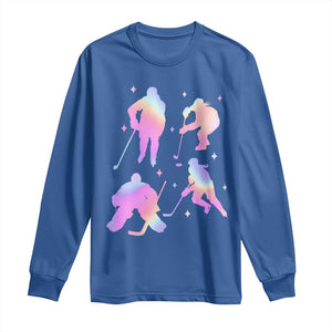 Iridescent Effect Hockey Players Retro Sport Lover Gift Long Sleeve Shirt TS12 Royal Blue Print Your Wear