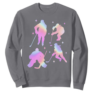 Iridescent Effect Hockey Players Retro Sport Lover Gift Sweatshirt TS12 Charcoal Print Your Wear