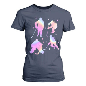 Iridescent Effect Hockey Players Retro Sport Lover Gift T Shirt For Women TS12 Navy Print Your Wear