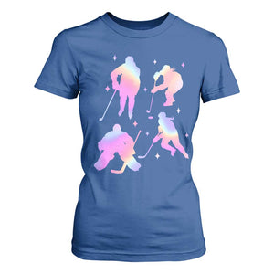 Iridescent Effect Hockey Players Retro Sport Lover Gift T Shirt For Women TS12 Royal Blue Print Your Wear