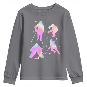 Iridescent Effect Hockey Players Retro Sport Lover Gift Youth Sweatshirt TS12 Charcoal Print Your Wear