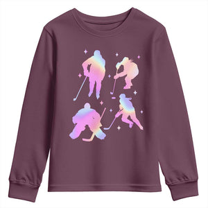 Iridescent Effect Hockey Players Retro Sport Lover Gift Youth Sweatshirt TS12 Maroon Print Your Wear
