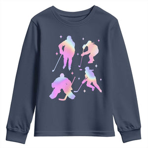 Iridescent Effect Hockey Players Retro Sport Lover Gift Youth Sweatshirt TS12 Navy Print Your Wear