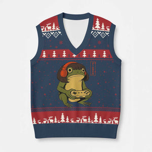 Funny Frog Bob Haircut Gamer Meme V-Neck Knit Sweater Vest Game Lover TS12 Navy Red Print Your Wear