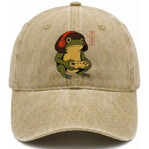 Funny Frog Bob Haircut Gamer Meme Washed Cotton Baseball Cap Game Lover TS12 Print Your Wear