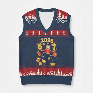 Funny Marcus The Worm Six Seven Meme V-Neck Knit Sweater Vest Lunar New Year 2026 Gift TS12 Navy Red Print Your Wear