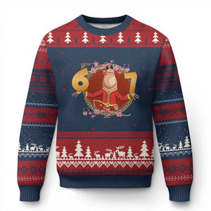 Funny Marcus The Worm Six Seven Lunar New Year Meme Ugly Christmas Sweater TS12 Navy Red Print Your Wear