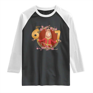 Funny Marcus The Worm Six Seven Lunar New Year Meme Raglan Shirt TS12 Black White Print Your Wear