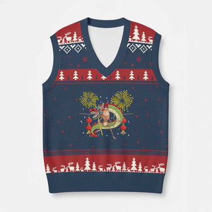 Funny Marcus The Worm Meme V-Neck Knit Sweater Vest Viral Lunar New Year TS12 Navy Red Print Your Wear