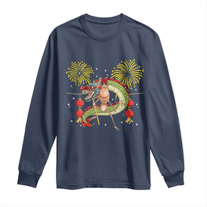 Funny Marcus The Worm Meme Long Sleeve Shirt Viral Lunar New Year TS12 Navy Print Your Wear
