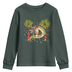 Funny Marcus The Worm Meme Youth Sweatshirt Viral Lunar New Year TS12 Dark Forest Green Print Your Wear