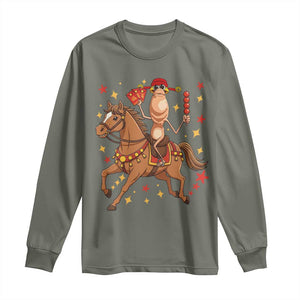 Funny Marcus The Worm Lunar New Year Long Sleeve Shirt Viral Meme TS12 Military Green Print Your Wear