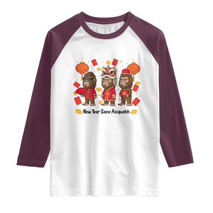 Funny New Year Same Assquatch Raglan Shirt Bigfoot Lover TS12 White Maroon Print Your Wear