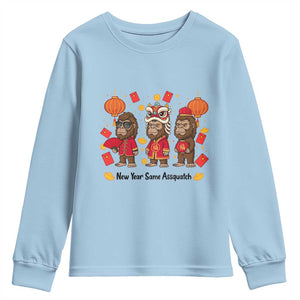 Funny New Year Same Assquatch Youth Sweatshirt Bigfoot Lover TS12 Light Blue Print Your Wear