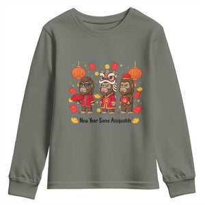 Funny New Year Same Assquatch Youth Sweatshirt Bigfoot Lover TS12 Military Green Print Your Wear