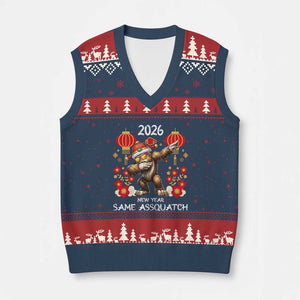 Bigfoot Lunar New Year V-Neck Knit Sweater Vest Funny Same Assquatch TS12 Navy Red Print Your Wear