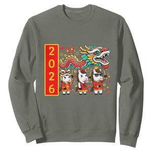Cute Horse Dragon Dance Sweatshirt Lunar New Year TS12 Military Green Print Your Wear