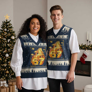 Funny Horse Six Seven Meme V-Neck Knit Sweater Vest Happy Lunar New Year TS12 Navy Beige Print Your Wear