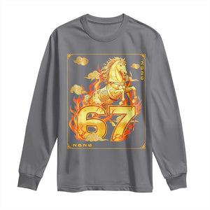 Funny Horse Six Seven Meme Long Sleeve Shirt Happy Lunar New Year TS12 Charcoal Print Your Wear