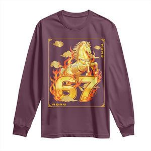 Funny Horse Six Seven Meme Long Sleeve Shirt Happy Lunar New Year TS12 Maroon Print Your Wear
