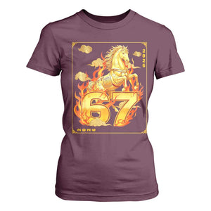 Funny Horse Six Seven Meme T Shirt For Women Happy Lunar New Year TS12 Maroon Print Your Wear