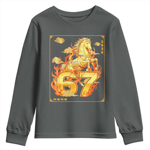 Funny Horse Six Seven Meme Youth Sweatshirt Happy Lunar New Year TS12 Dark Heather Print Your Wear