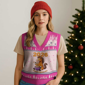 Still Not Joining A Gym Lunar New Year V-Neck Knit Sweater Vest Funny Horse Eating Ramen TS12 Hot Pink Print Your Wear