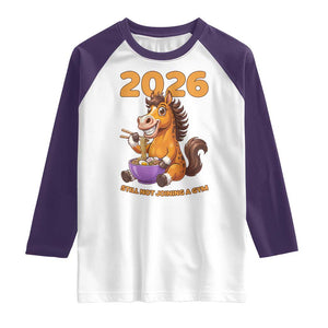 Still Not Joining A Gym Lunar New Year Raglan Shirt Funny Horse Eating Ramen TS12 White Purple Print Your Wear