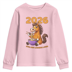 Still Not Joining A Gym Lunar New Year Youth Sweatshirt Funny Horse Eating Ramen TS12 Light Pink Print Your Wear