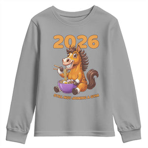 Still Not Joining A Gym Lunar New Year Youth Sweatshirt Funny Horse Eating Ramen TS12 Sport Gray Print Your Wear
