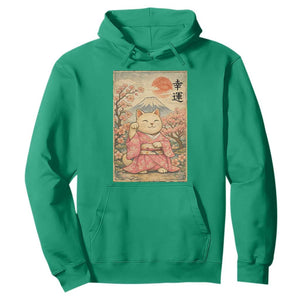 Japanese Anime Maneki Neko Hoodie Kawaii Waving Cat Good Luck Kanji TS12 Irish Green Print Your Wear