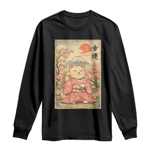 Japanese Anime Maneki Neko Long Sleeve Shirt Kawaii Waving Cat Good Luck Kanji TS12 Black Print Your Wear