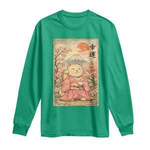 Japanese Anime Maneki Neko Long Sleeve Shirt Kawaii Waving Cat Good Luck Kanji TS12 Irish Green Print Your Wear