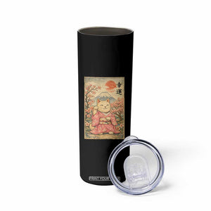Japanese Anime Maneki Neko Skinny Tumbler Kawaii Waving Cat Good Luck Kanji TS12 Print Your Wear
