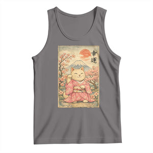 Japanese Anime Maneki Neko Tank Top Kawaii Waving Cat Good Luck Kanji TS12 Deep Heather Print Your Wear