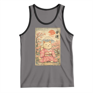 Japanese Anime Maneki Neko Tank Top Kawaii Waving Cat Good Luck Kanji TS12 Deep Heather Black Print Your Wear