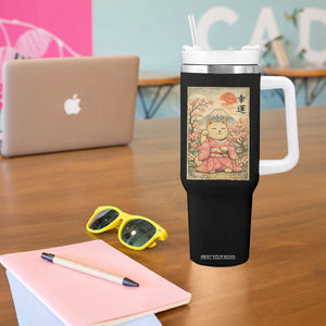Japanese Anime Maneki Neko Tumbler With Handle Kawaii Waving Cat Good Luck Kanji TS12 Print Your Wear