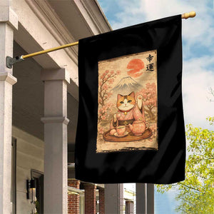 Japanese Maneki Neko Drinking Tea Kawaii Lucky Cat Garden Flag TS12 Print Your Wear