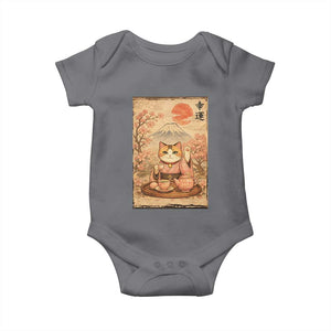 Japanese Maneki Neko Drinking Tea Kawaii Lucky Cat Baby Onesie TS12 Charcoal Print Your Wear
