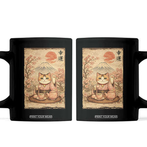 Japanese Maneki Neko Drinking Tea Kawaii Lucky Cat Coffee Mug TS12 Black Print Your Wear