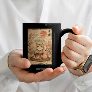 Japanese Maneki Neko Drinking Tea Kawaii Lucky Cat Coffee Mug TS12 Print Your Wear