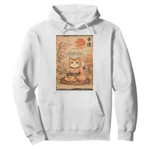 Japanese Maneki Neko Drinking Tea Kawaii Lucky Cat Hoodie TS12 White Print Your Wear